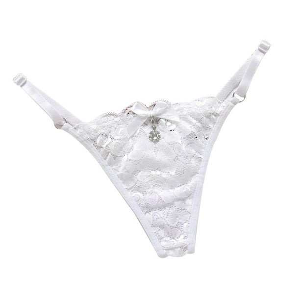 Women Thong Bling Cotton T-back underwear adjustable G-string Panties White M-XL Women Thong Bling Cotton T-back underwear adjustable G-string Panties White M-XL